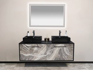 Amber Serisi Çift Lavabolu Banyo Mobilyası (LED Aynalı Asma Set)