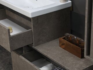 Twin Serisi Kademeli Banyo Mobilyası (Boy Dolaplı  LED Aynalı Set) - 2