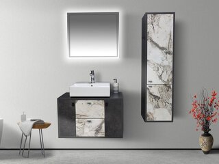 Perge Serisi Çanak Lavabolu Banyo Mobilyası (Boy Dolaplı LED Aynalı Set)